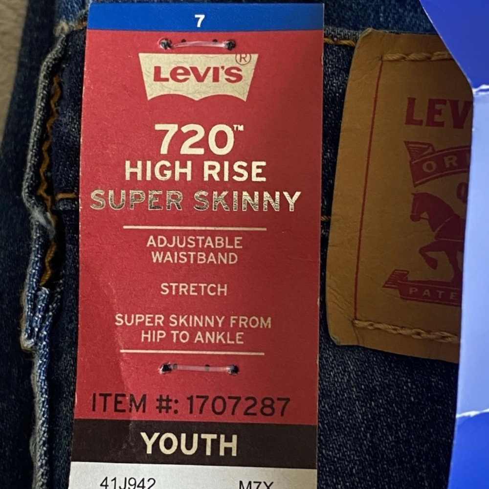 New Levi’s 720 High-Rise Super Skinny Stretch Girls Size 7 Regular - Picture 11 of 13